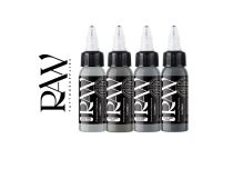 Encre de Tatouage RAW Platinum, stérile, 4x 29 ml coloris : METAL GREY SET