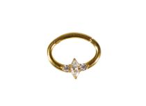 Anel de aço Anel de aço dourado Dobradiça Septum Strass Branco | Itc