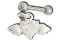 Barbell Acier Spécial Tragus  pendentif Cœur Ailé cristal blanc | Itc