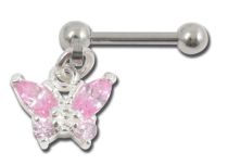 Barbell Acier Spécial Tragus pendentif Papillon Cristal Rose | Itc