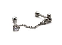 Barbell Acier Spécial Tragus 3 boules avec Chaine et Strass | Itc