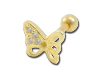 Barbell Acier Doré Papillon à Strass Blanc |Itc