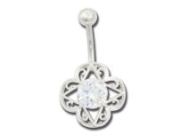 Banane Acier Fantaisie motif Fleur avec Cristal Blanc | Itc