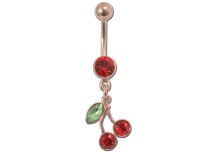 Banane Nombril Acier Doré Rose motif Cerises Cristal Rouge | Itc