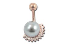Banane Nombril Acier Doré Rose Perle Synthétique avec Strass | Itc