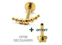 Labret Titane PVD Gold Filetage Interne Stérile motif Griffé Arc de Billes | Itc