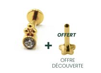 Labret Titane PVD Gold Interne Stérile motif 3 Billes Strass Blanc | Itc