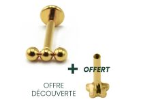 Labret Titane PVD Gold Interne Stérile motif 3 Billes Droites | Itc