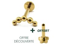 Labret Titane PVD Gold Interne Stérile motif 5 Billes Courbés | Itc