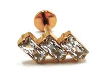 Labret Titane PVD Gold Interne Stérile motif Rectangle Strass Blanc | Itc