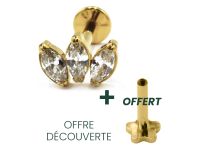 Labret Titane PVD Gold Filetage Interne Stérile motif Marquise 3 Strass | Itc