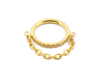 Anneau Charnière Titane PVD Gold Stérile à Strass et pendentif Chaine | Itc