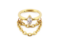 Anneau Charnière Titane PVD Gold Stérile Strass et pendentif double Chaine | Itc