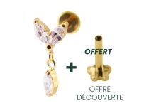 Labret Titane PVD Gold Interne Stérile motif Marquise 2 Strass et 1 Pendentif |