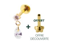 Labret Titane PVD Gold Interne Stérile motif Strass et pendentif Larme | Itc