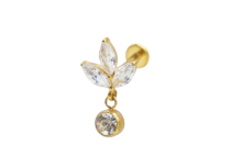 Labret Titânio PVD Ouro Interno Estéril padrão Marquise 3 Strass com pingente