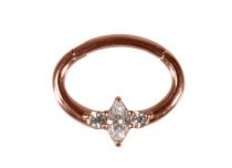 Anel de Aço Rosa Rosa Dobradiça Septum Strass Branco | Itc