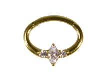 Anel de aço Anel de aço dourado Dobradiça Septum Strass Branco | Itc
