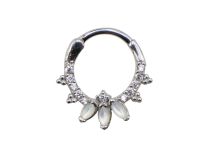 Anel de dobradiça em aço com cabochão branco e strass | Itc