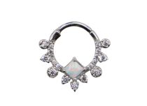 Anel de dobradiça de aço multi strass quadrado branco opala | Itc