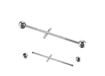 barbell industriel titane croix strass blanc