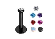 Labret interno de aço preto com bola de cristal colorida 2 mm | Itc