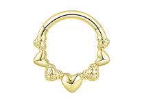 Anneau charnière titane PVD gold multi cœur lisse et strié ITC Piercing