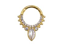 Anel de aço com dobradiça gota dourada strass branco multi strass | Itc