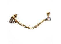 Barra de aço PVD Ouro Especial Tragus com strass e corrente | Itc