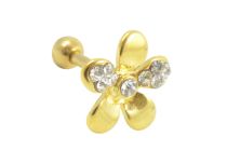 Micro Barbell Aço Motivo floral dourado com strass | Itc