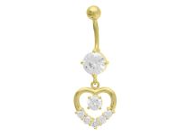 Conjunto de motivos de coração em ouro fino de aço Banana com cristais brancos | Itc