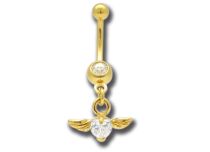 Banane Acier Doré Or fin motif Fantaisie Cœur Ailé Serti Cristal Blanc | Itc