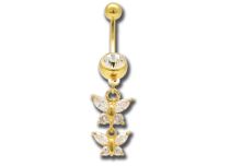 Banane Acier Doré Or fin motif Fantaisie Papillons Serti Cristal Blanc | Itc