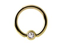 Anel em aço dourado com bola de cristal branco de 4 mm | Itc