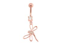 Umbigo de aço rosa com strass de libélula | Itc
