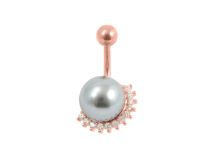 Umbigo Banana Aço Ouro Rosa Pérola Sintética com Strass | Itc