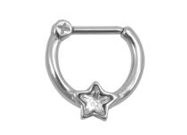 Anel Septum Aço Dobradiça motivo Estrela Cristal Branco |Itc
