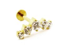 Labret Titânio PVD Ouro Interno Estéril Strass Padrão Arco | Itc