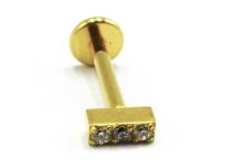 Labret Titânio PVD Ouro Padrão Interno Estéril Barra 3 Strass | Itc