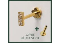 Labret Titane PVD Gold Interne Stérile motif Barre 3 Strass | Itc
