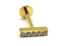 Labret Titânio PVD Ouro Padrão Interno Estéril Barra 5 Strass | Itc