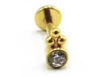 Labret Titânio PVD Ouro Interno Estéril Padrão 3 esferas Strass Branco | Itc