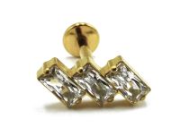 Labret Titânio PVD Ouro Interno Estéril Retângulo Strass Branco | Itc