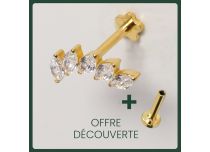 Labret Titane PVD Gold Interne Stérile motif Marquise 5 Strass Blanc | Itc