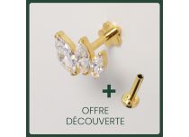 Labret Titane PVD Gold Interne Stérile motif 3 Broches à StrassBlanc | Itc