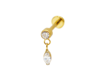 Labret Titânio PVD Ouro Interno Estéril Oval Branco Strass Pingente | Itc