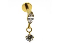 Labret Titânio PVD Ouro Interno Estéril Redondo Branco Strass Pingente | Itc
