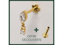 Labret Titane PVD Gold Interne Stérile motif Pendentif Rond à Strass Blanc | Itc