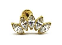Labret Titânio PVD Ouro Interno Estéril Reto Padrão Marquise 5 Strass Branco | Itc