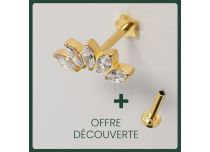 Labret Titane PVD Gold Interne Stérile motif Marquise droit 5 Strass Blanc | Itc